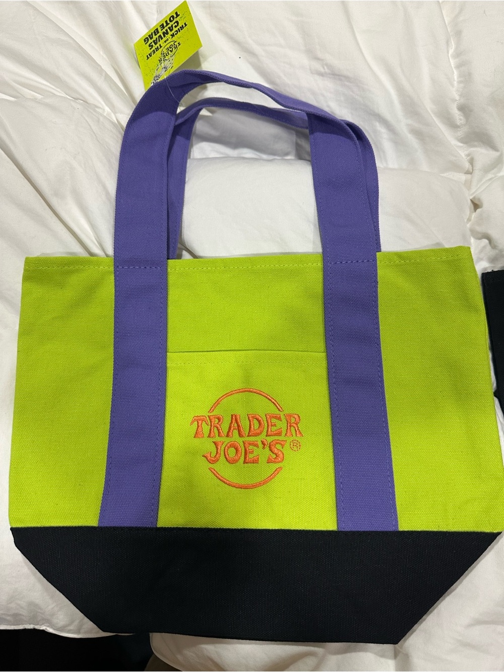 Trader Joe’s Lime Green & Purple Canvas Tote Bag